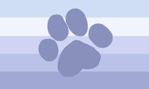 an animal's paw is shown on the side of a blue and white striped background