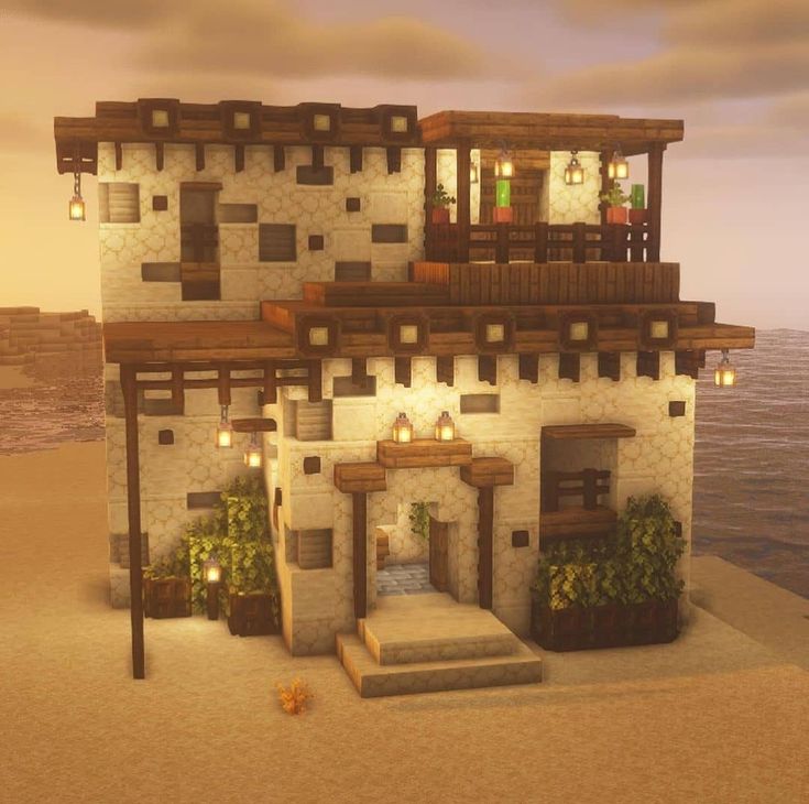 Minecraft Houses With Terracotta, Minecraft Houses Sandstone, Minecraft Masa House, Sand Village Minecraft Ideas, Mediterranean Minecraft Builds, Small Desert House Minecraft, Minecraft Building Ideas Dessert, Sand Minecraft Houses, Minecraft Beachside House