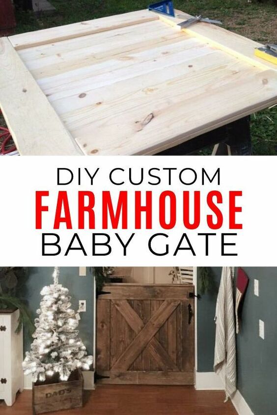 the diy custom farmhouse baby gate is easy to make and looks great in any room