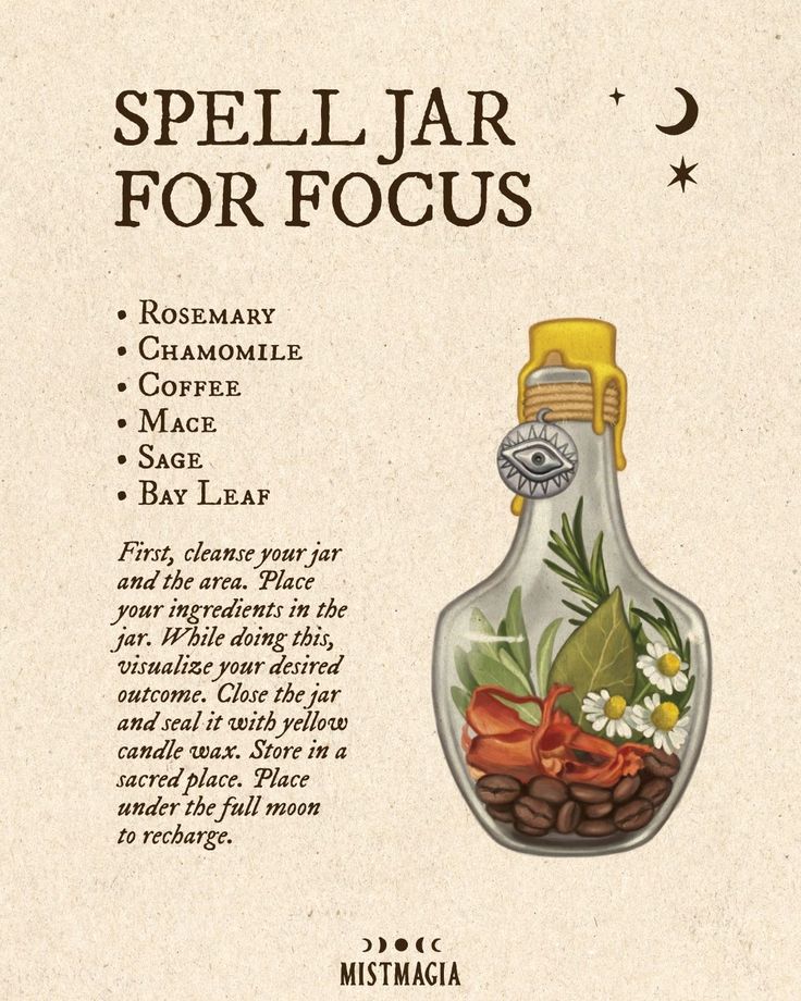 Focus Spell Jar, Focus Spell, Wicca Recipes, Better Memory, Potions Recipes, Witchcraft Spells For Beginners, Witch Tips, Witch Rituals, Magia Das Ervas