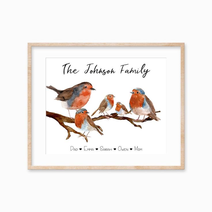 three birds sitting on top of a branch with the words,'the johnson family '