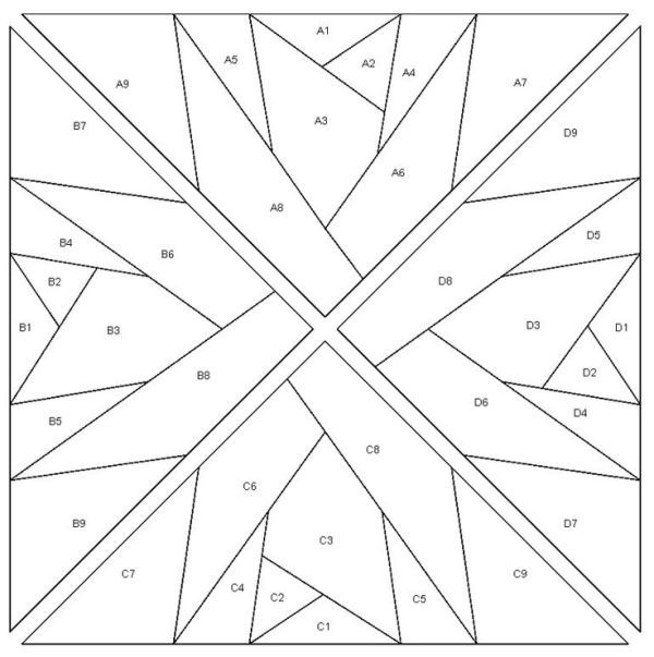 a square with four intersecting lines in the middle and one diagonal line at the bottom