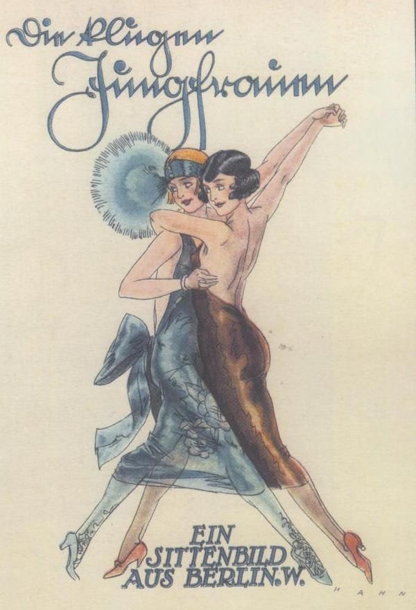 an advertisement for the german fashion show, featuring two women in evening dresses and hats