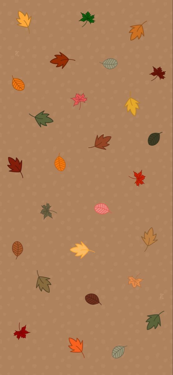 an image of fall leaves falling from the sky on a brown background with polka dots