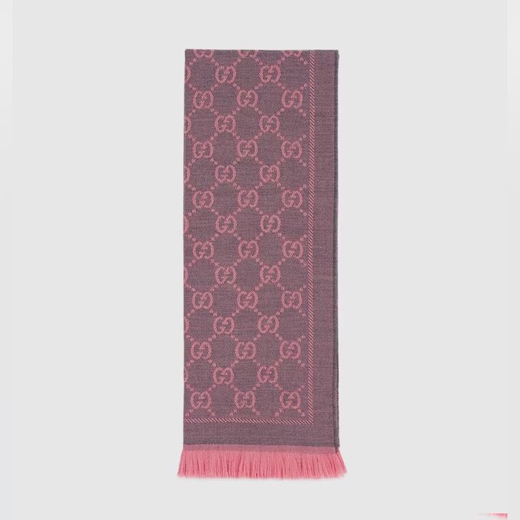 Pink And Great Gucci Scarf, Never Used. Got For Christmas And I Just Have Way To Many Scarfs.Perfect Condition. Beautiful Gucci Scarf, Gucci Gifts, Designer Scarves, Jacquard Pattern, Gucci Accessories, Saturday Sunday, Wool Scarf, Knit Scarf, Rose Pink