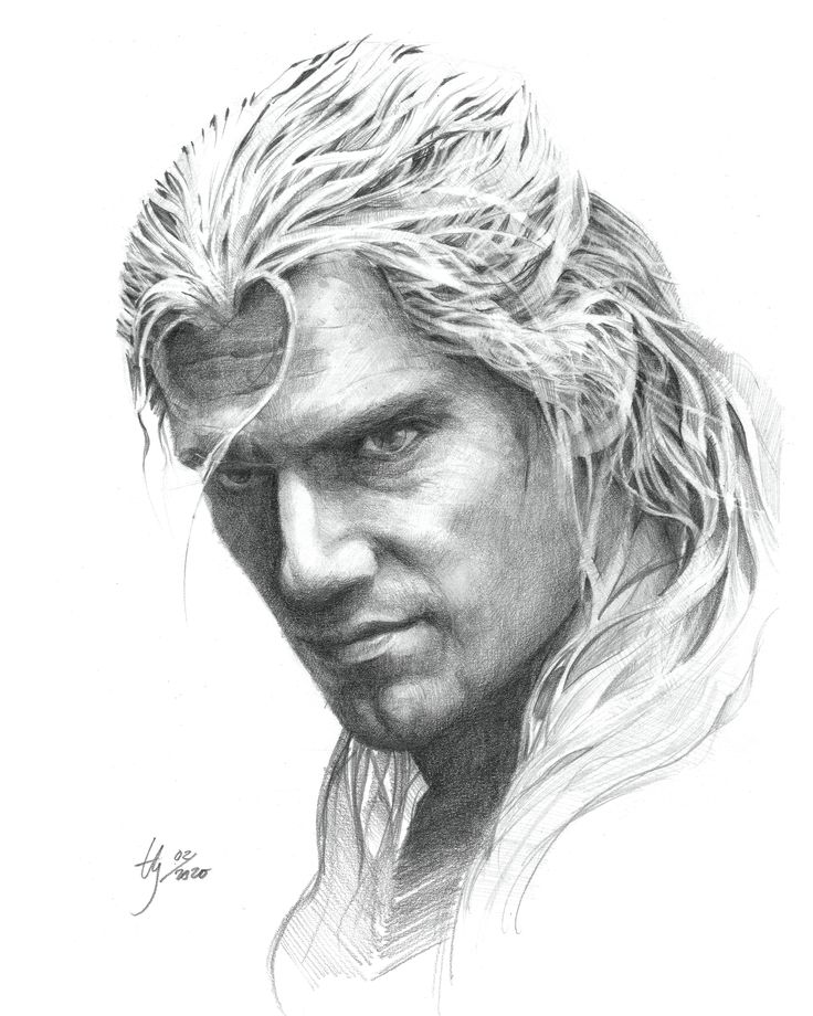 a pencil drawing of a man with long hair