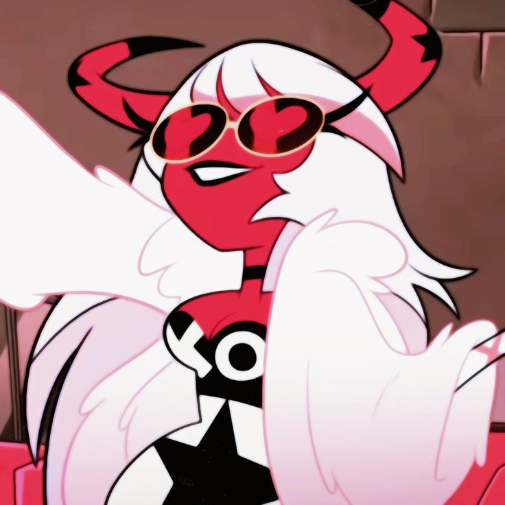 a red and white cartoon character wearing sunglasses