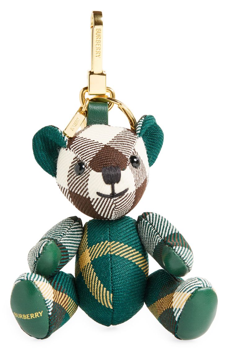 Burberry's signature teddy bear, Thomas, is all decked out in house check on a little charm made for clipping to your favorite bag or securing your keys. 4"W x 5"H x 2"D. Carabiner clasp; key ring 66% polyester, 34% wool Spot clean Made in Italy Designer Handbags .20lb Minimal Keychain, Canvas Leather Tote, Burberry Accessories, Bag Charms, Burberry London, Painting Edges, Canvas Leather, Luggage Bags, Key Ring