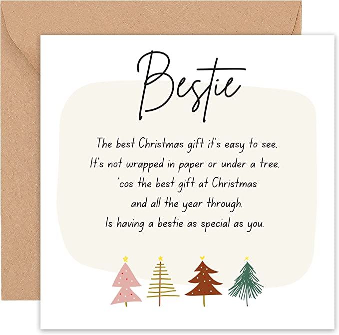 a christmas card with the words bestie on it