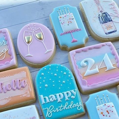 decorated cookies with the words happy birthday on them