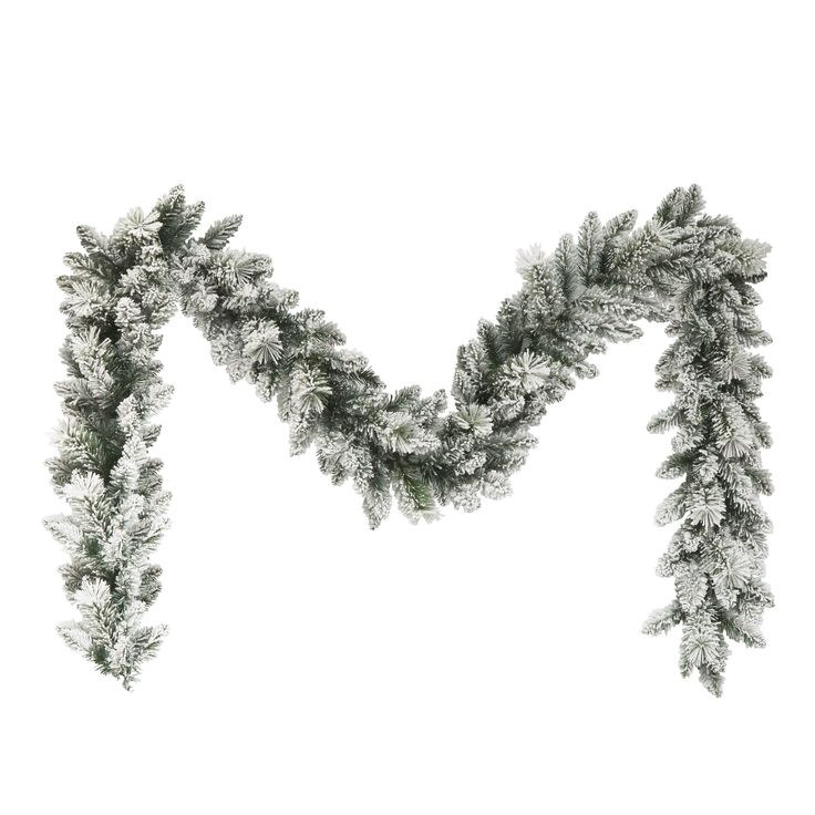 the letter m is made up of snow covered branches and pine cones on a white background