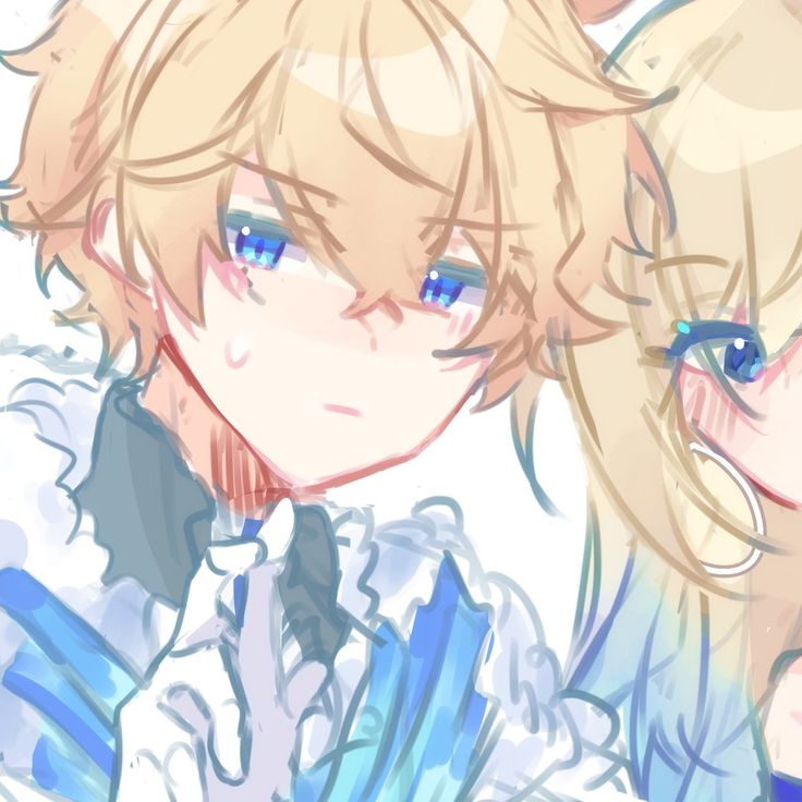 two anime characters with blue eyes and blonde hair