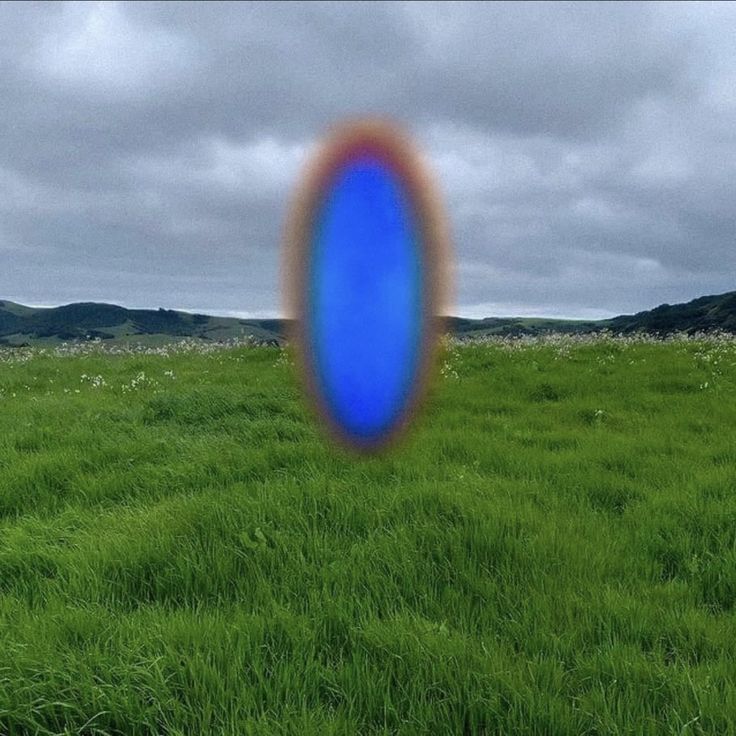 a blurry image of a blue object in the middle of a field