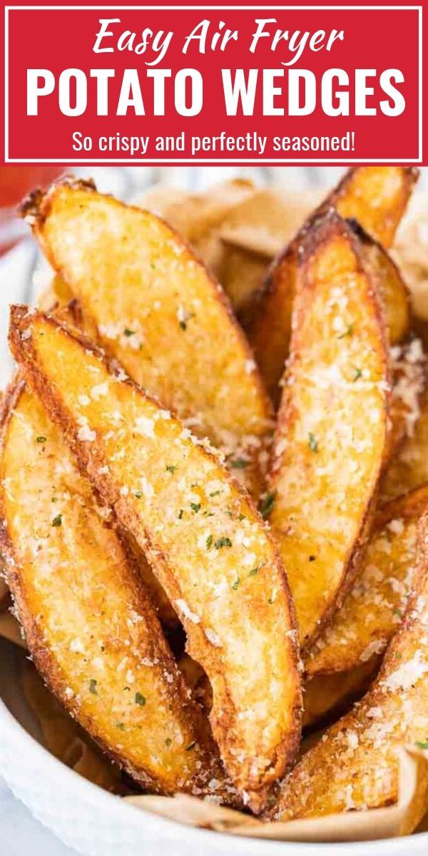 air fryer potato wedges in a white bowl