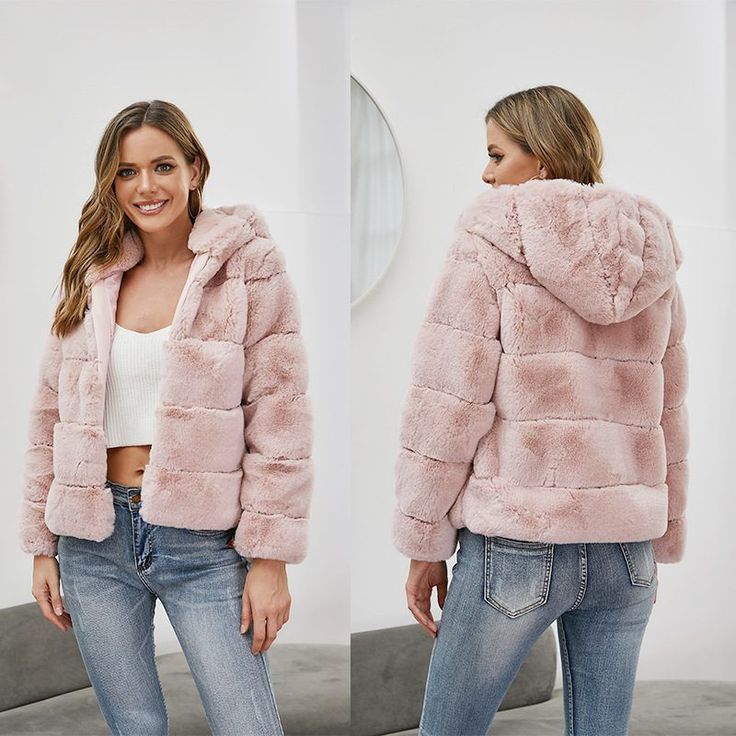 F00070938-205 Hooded Fur Coat For Cold Weather, Hooded Pink Fur Coat For Winter, Pink Hooded Fur Coat For Winter, Winter Long-sleeve Fur Coat With Double-lined Hood, Pink Hoodie Outerwear With Pockets, Pink Hoodie With Pockets, Pink Winter Hoodie Outerwear, Hooded Fur Coat, Long Cape Coat