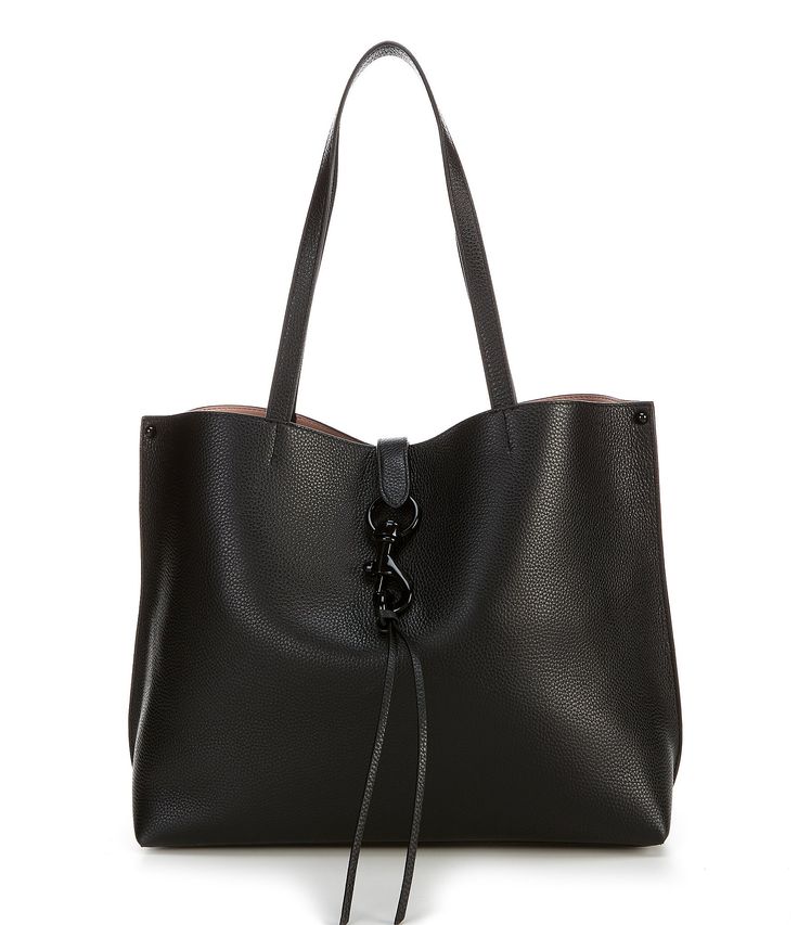 From REBECCA MINKOFF&#x2C; the Megan Leather Tote Bag features:Genuine leatherBlack hardwareMagnetic snap closureUnlined1 Exterior back slide pocket1 Interior back slide pocketApprox. 16.75" W x 11.5" H x 5.75" D bag; 10" strap dropImported. Leather Shoulder Bag With Silver-tone Hardware For Daily Use, Elegant Leather Satchel With Gunmetal Hardware, Leather Tote Bag With Metal Hardware, Leather Shoulder Bag With Metal Hardware And Double Handle, Workwear Crossbody Shoulder Bag With Gunmetal Hardware, Office Shoulder Bag With Gunmetal Hardware, Shopping Top Handle Satchel With Gunmetal Hardware, Leather Bags With Silver-tone Hardware For Daily Use, Leather Shoulder Bag With Gunmetal Hardware