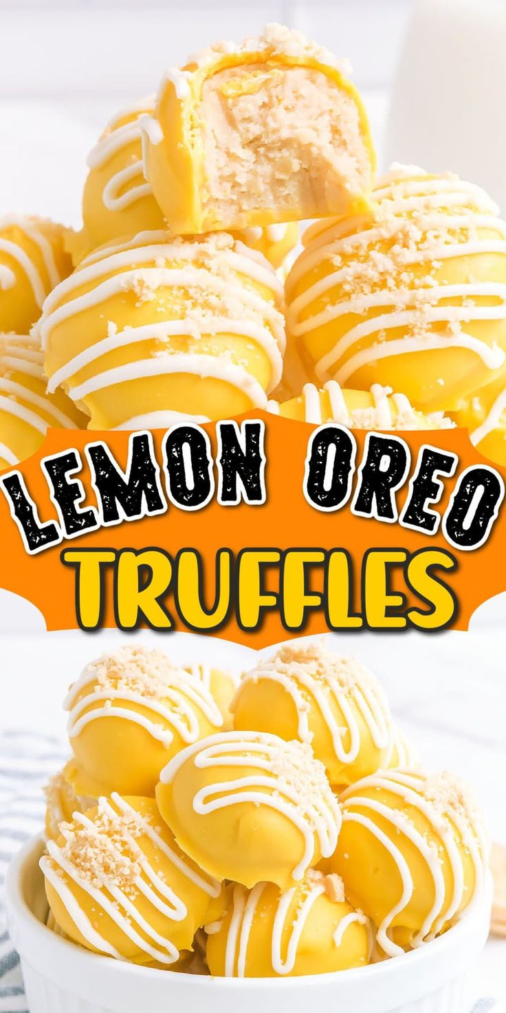 lemon oreo truffles in a white bowl