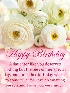 a birthday card with white roses and pink polka dots on the background, says happy birthday daughter