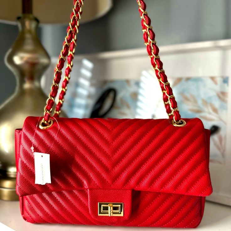 Beautiful Red Shoulder Bag Or Crossbody Bag Brand New With Tags . Classic Red Flap Bag For Shopping, Red Top Handle Flap Bag For Shopping, Red Flap Bag For Shopping, Red Crossbody Bag For Shopping, Red Crossbody Flap Bag For Shopping, Red Crossbody Flap Bag, Red Tote Flap Bag For Daily Use, Red Satchel Flap Bag For Shopping, Red Shoulder Flap Bag With Detachable Strap