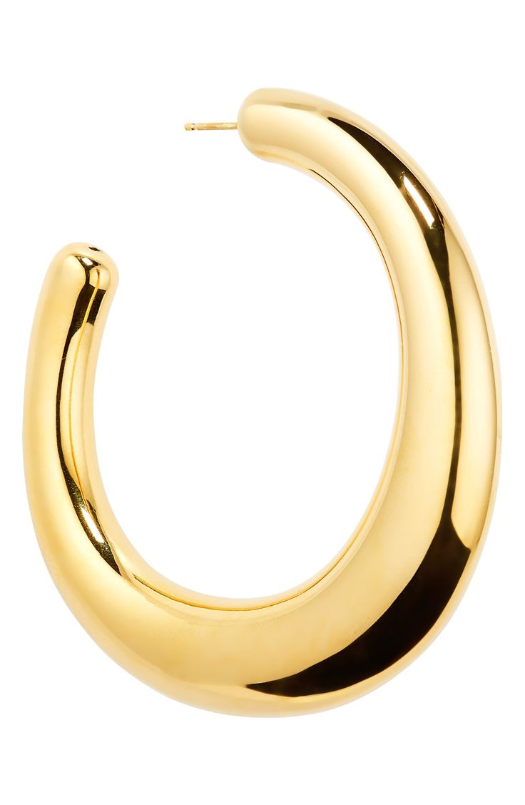 Asymmetric silhouettes bring the French luxury label's sense of playful proportion to Italian-crafted hoop earrings polished to a brilliant shine. Post back Goldtone plate Made in Italy Modern Oval Hoop Earrings, Modern Oval Hoop Earring Sold Individually, Modern Oval Hoop Earrings With Shiny Finish, French Luxury, Gold Tones, Sense, In Italy, Hoop Earrings, Nordstrom