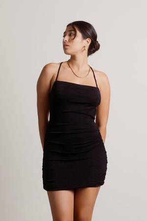 The Slip Off Side Ruched Open Back Bodycon Mini Dress In Black is the ultimate 2021 little black dress! Black Mini Dress Outfit, Black Bodycon Mini Dress, Cute Dresses For Party, Cheap Homecoming Dresses, Mini Dress Outfits, Jersey Knit Dress, White Bodycon Dress, Mini Dress Formal, Red Dress Maxi