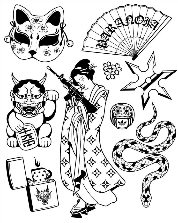 an image of japanese characters with their traditional costumes and accessories for the new year's celebrations