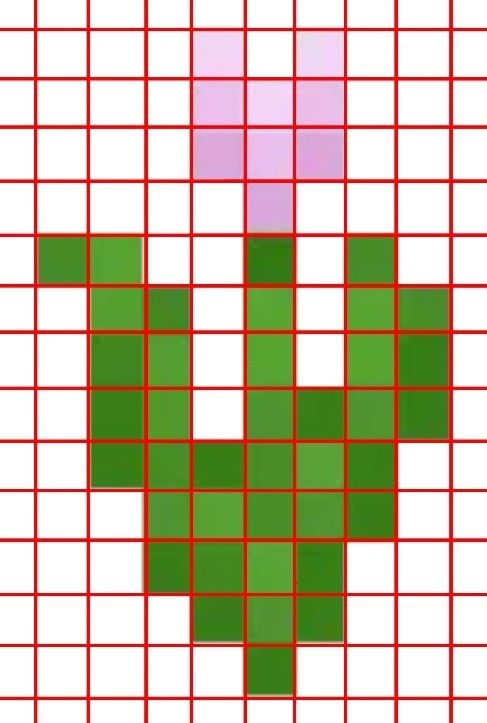 a cross stitch pattern with squares in the middle and pink, green, and white colors