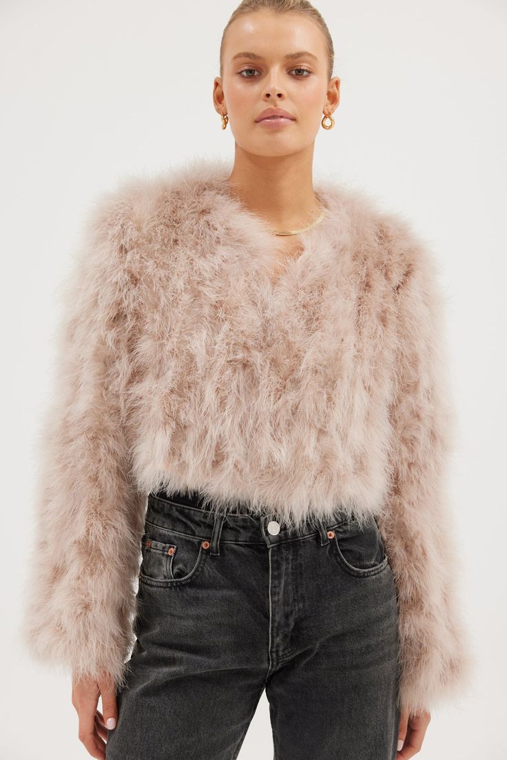 Luxurious bomber style Fur Jacket Cropped design Optional hook/eye closure Made from Marabou Feather. Hand Made. Lightweight. Outer Satin, Bridal Packages, Feather Jacket, Strong Shoulders, Hook And Eye, Event Styling, China Fashion, Crop Jacket, Satin Finish