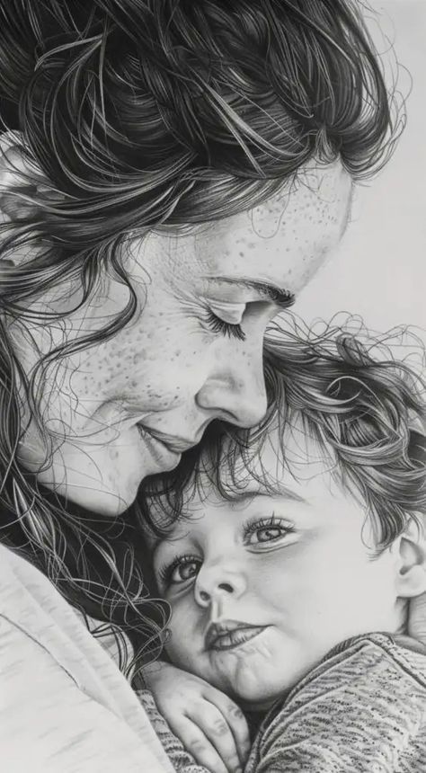 a drawing of a mother holding her child