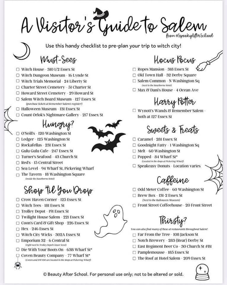 a halloween checklist with the words,'a visitor's guide to salem '