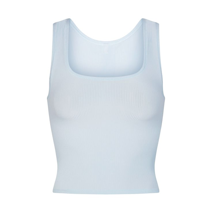 SOFT LOUNGE TANK | CELESTE Affordable White Gap Tops, Skims Blue Baby Tee, Cheap White Gap Tops, Cheap Light Blue Gap Tops, Sports Tank Top, Rib Fabric, Brown Outfit, Kardashian Style, Ribbed Tank Top