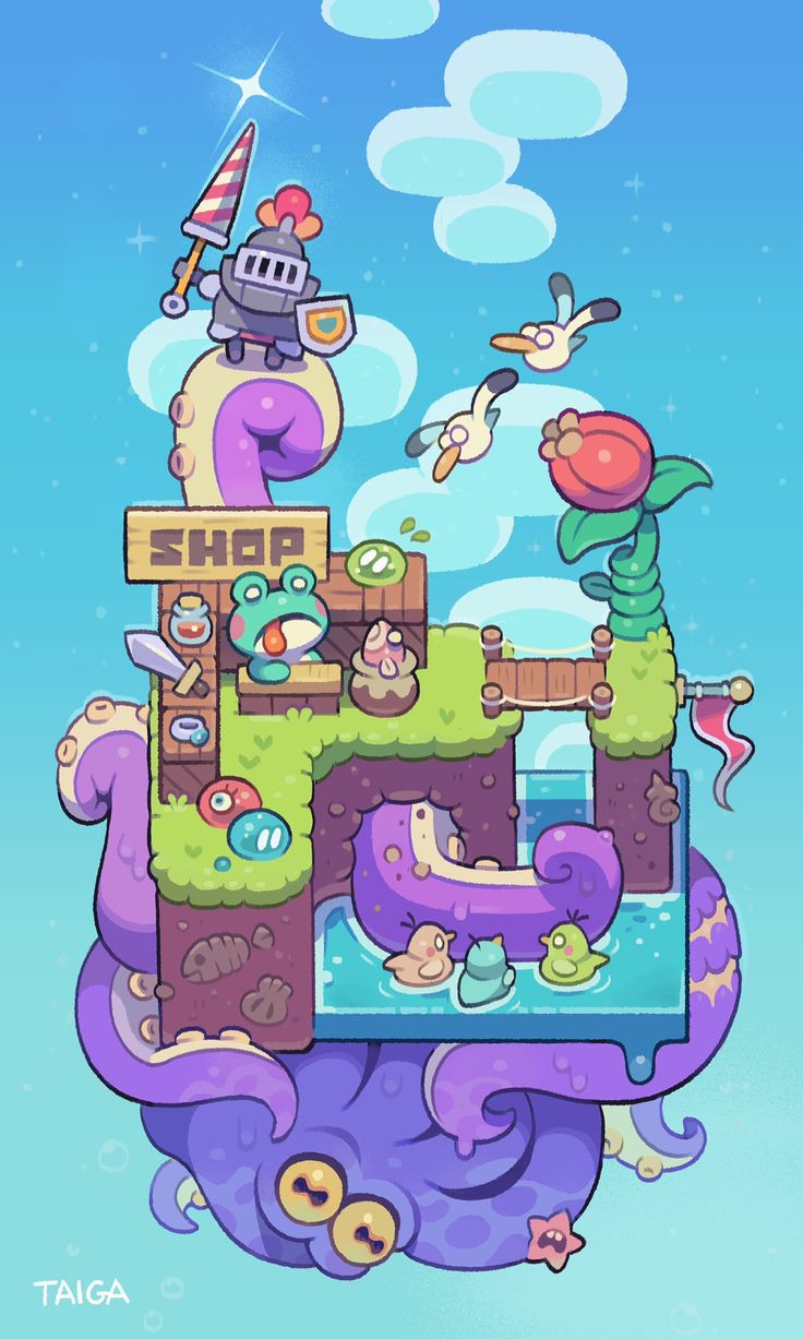 an image of a cartoon character on the top of a building with other characters around it