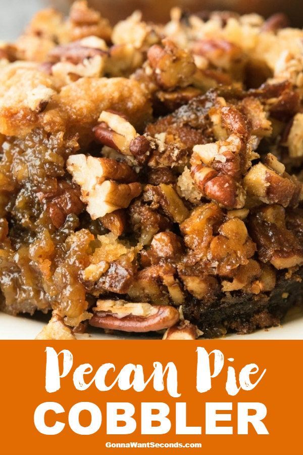 pecan pie cobbler recipe with text overlay