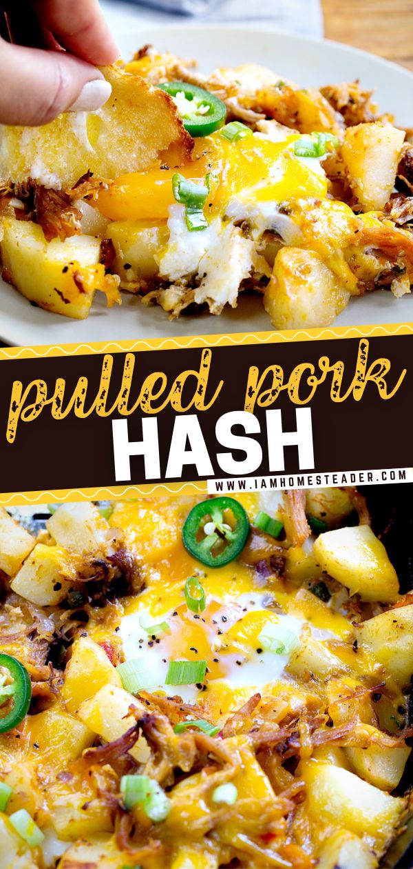 this is an image of pulled pork hashbrown casserole with cheese and jalapenos