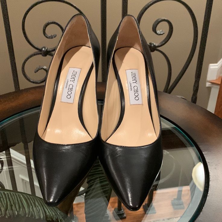 Jimmie Choi High Heel Black Leather Pumps. Worn Once. Size 39.5 But They Run Small. I Wear 38.5 Which Is 8.5. I Put In A Hill Insert On The Back Inside The Shoes So There Is A Little Glue Mark Left Inside, Doesn’t Effect Anything. Designer Closed Toe Court Shoes With Deep Heel Cup, Designer Pointed Toe Heels For Business, Designer Court Shoes With Sculpted Heel And Almond Toe, Formal Calf Leather Heels, Designer Closed Toe Heels For Business, Designer Heels With Reinforced Heel And Almond Toe, Designer Court Shoes With Padded Heel And Almond Toe, Designer Almond Toe Heels With Reinforced Heel, Designer Closed Toe Court Shoes For Office