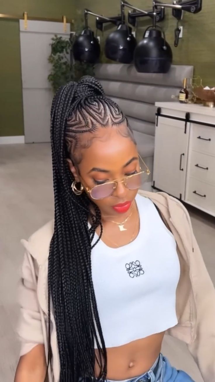 Fulani Hairstyles Braids, Hair Styles For Females, Fulani Braids With Locs, Fulani Braids Updo Hairstyles, Womens Braids Hairstyles, Cute Braid Designs, Black Woman Braid Styles, Fulani Braids In A Ponytail, Fulani Braids Design Ideas