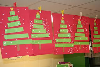 a bulletin board with christmas trees hanging from it's sides and the words, have kids put strips in order from smallest to largest to largest to create the tree