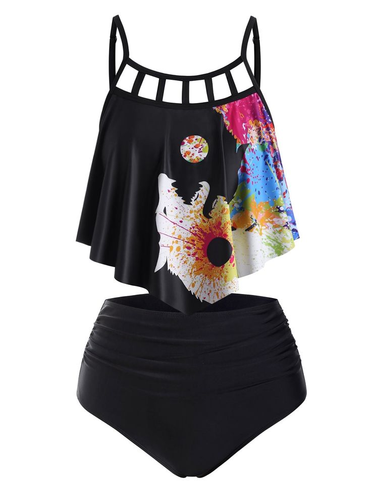 Style: Fashion Swimwear Type: Tankini Sunflower Butterfly, Tankini Swimwear, Wolf Print, Splatter Paint, Printed Tankini, Clothing Sites, Swimwear Tankini, Black Swimwear, Trendy Plus Size Clothing