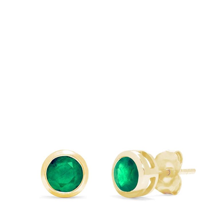 Effy Brasilica 14K Yellow Gold Emerald Stud Earrings, 0.95 TCW Classic Green Earrings With Bezel Setting, Elegant Emerald Earrings With Bezel Setting, 14k Yellow Gold Earrings With Bezel Setting, Yellow Gold 14k Bezel Set Earrings, Yellow Gold Sterling Silver Earrings With Bezel Setting, Green Bezel Set Earrings For Formal Occasions, Formal Green Earrings With Bezel Setting, Fine Jewelry Emerald Earrings, Round Shape, Classic Gold Emerald Earrings