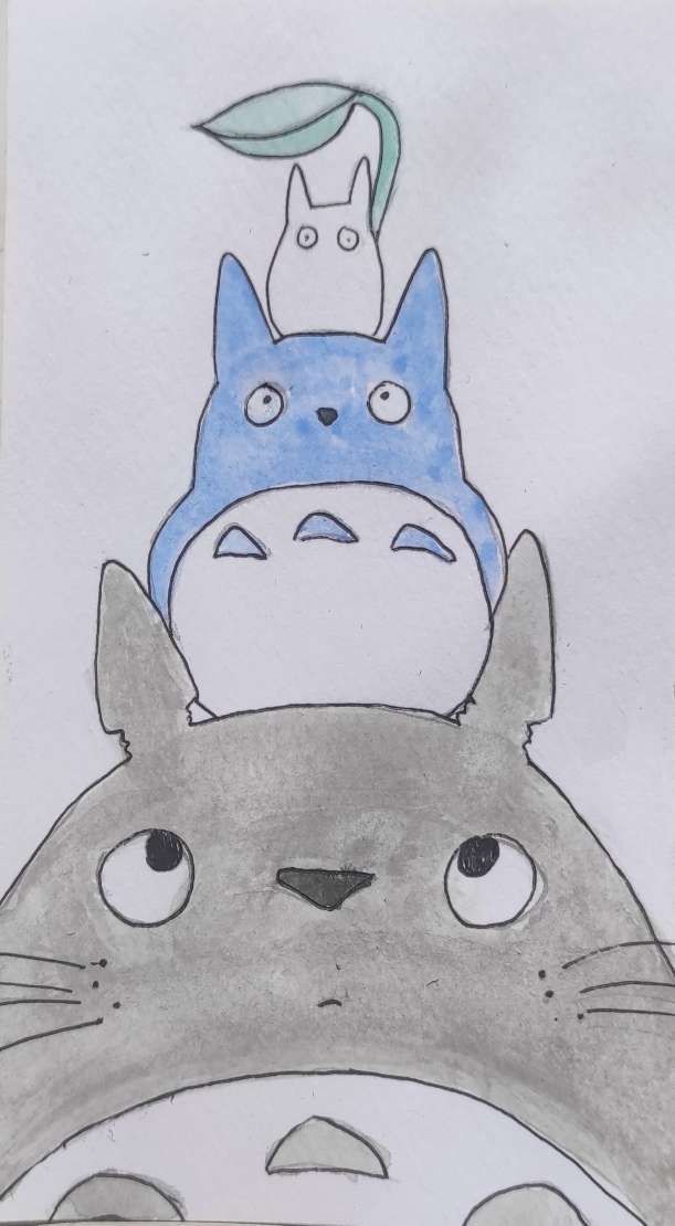 I colored it with watercolors My Neighbor Totoro Characters, Totoro Drawing, Totoro Characters, Anime Totoro, Totoro Art, Cool Pencil Drawings, Cartoon Animation Drawing, Studio Ghibli Art, Cute Paintings