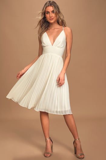 Cute Little White Dress | Short & Long White Dresses for Women Pleated Skirt Fall, Pretty Midi Dresses, Cute White Dress, New Years Eve Dresses, Eve Dresses, Iconic Dresses, Chiffon Midi Dress, Midi Ruffle Dress, White Dresses For Women