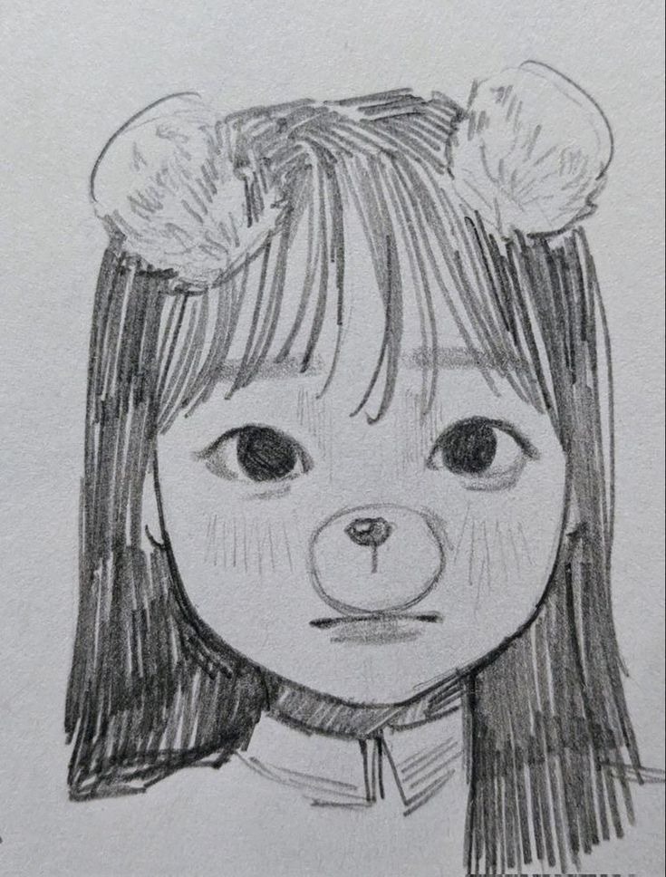 a drawing of a girl with ears on her head