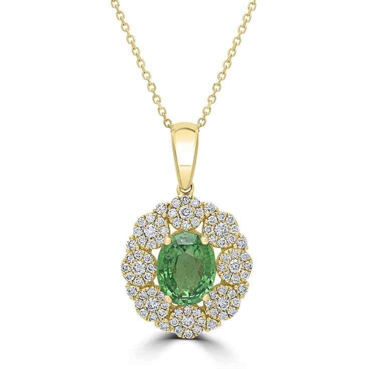 Gembleu-pendants-ADG60664-1-YG-1 Yellow Gold Pendants, Diamond Set, Green Gemstones, Metal Color, Diamond Gemstone, Gemstone Colors, Yellow Color, Oval Cut, Gold Pendant