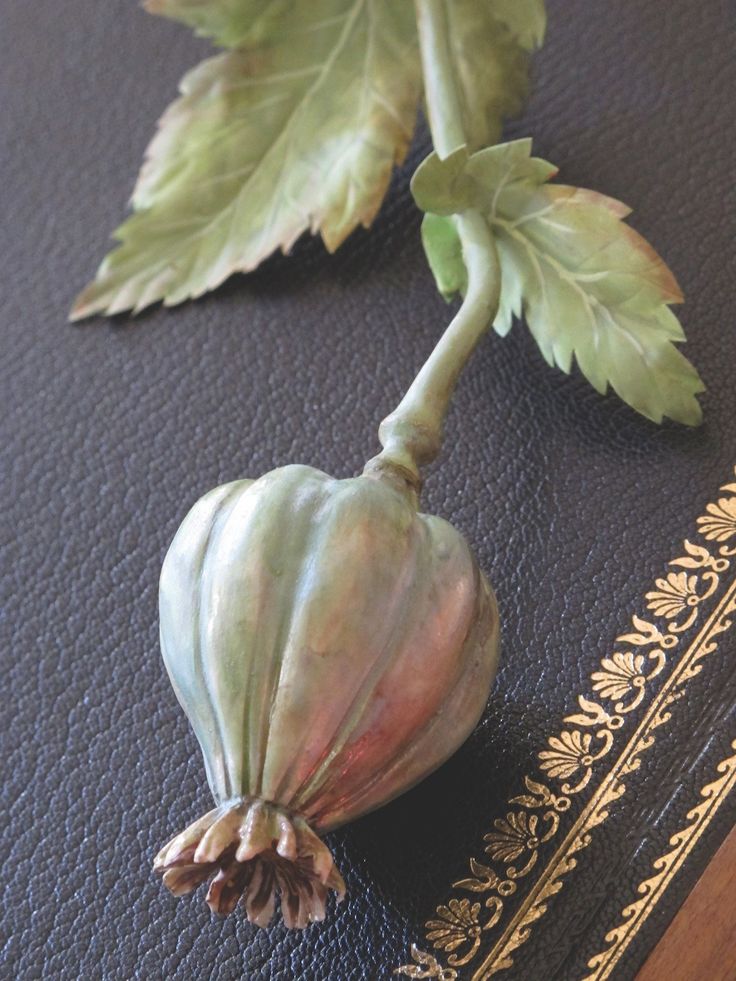 two figurines are sitting on top of a book and one is holding a leaf