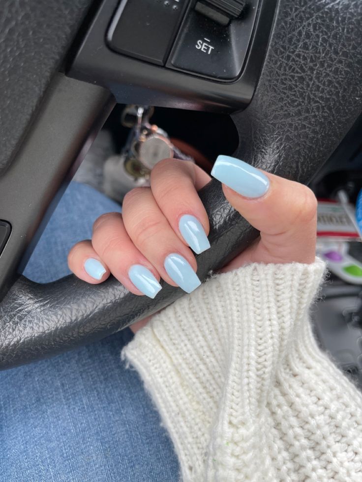 Icy Blue Nails, January Nail Colors, Baby Blue Acrylic Nails, People From The Past, Blue Christmas Nails, Blue Coffin Nails, Light Blue Nails, Baby Blue Nails, One Color Nails