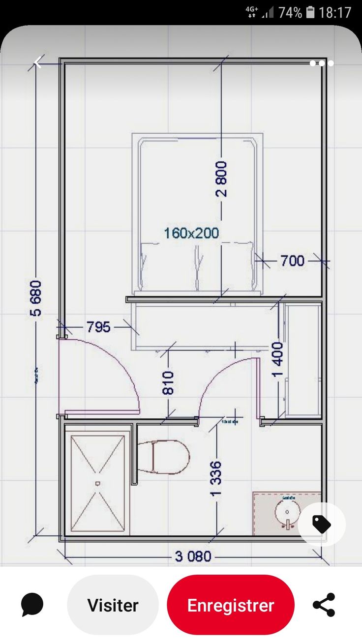 the floor plan for a small bathroom with an energetator and toilet in it