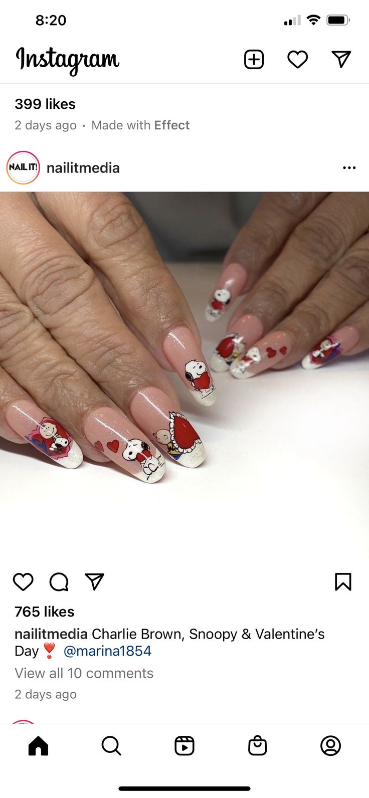 Snoopy Valentines Day Nails, Valentine Character Nails, Snoopy Nails Fall, Christmas Snoopy Nails, Snoopy Fall Nails, Charlie Brown Christmas Nails, Snoopy Christmas Nails, Peanuts Nails, Charlie Brown Nails