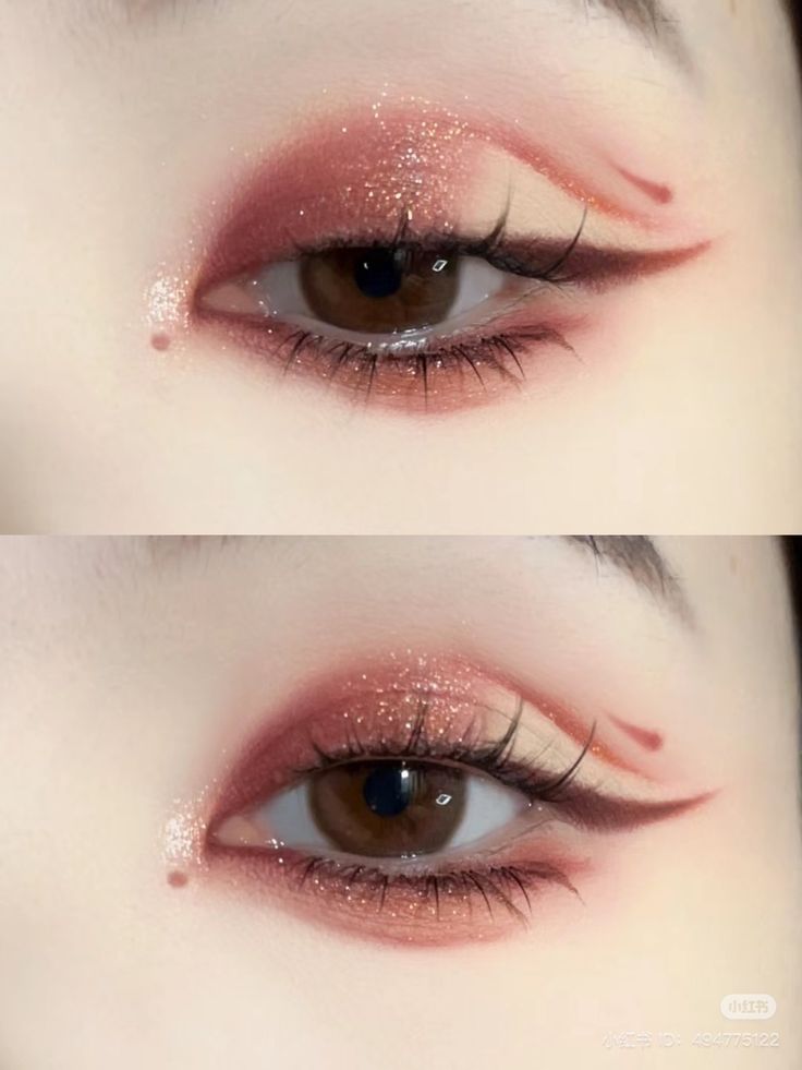 Asian Colored Contacts, Red Soft Makeup, Korean Red Makeup, Red Douyin Makeup, Makeup Big Eyes, Monolid Makeup, Red Eye Makeup, Cute Eye Makeup, Doll Eye Makeup