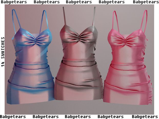 three different types of dresses with bows on the front and back, all in metallic or pink