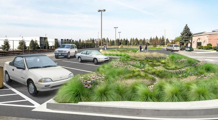 an artist's rendering of a parking lot with cars parked in it